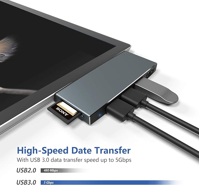 Surface Pro 6/ Pro 5/ Pro 4 Docking Station USB Hub Surface Pro Docking Station with 4K HDMI 3X USB3.0 Ports SD/TF Card Reader Accessories for Microsoft Surface Pro 4/5/6