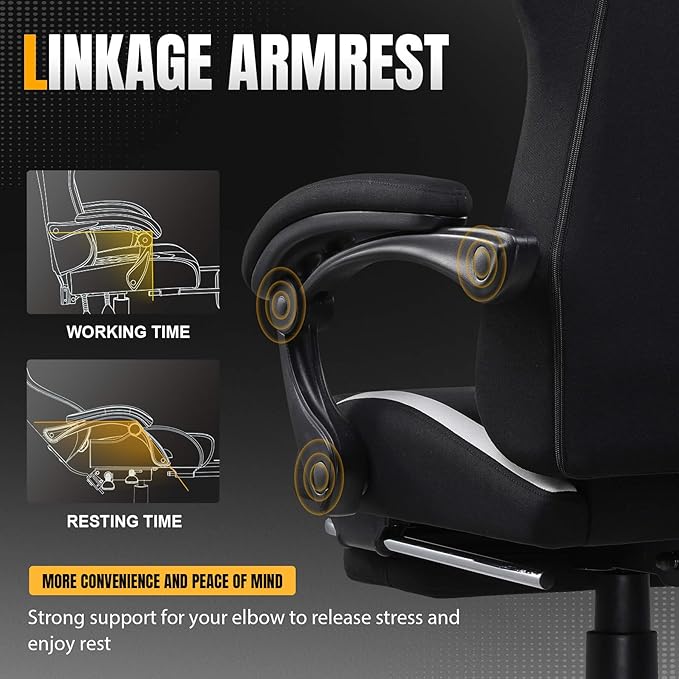GTPLAYER Gaming Chair with Foot Rest &amp Pocket Spring Cushion Ergonomic High Back Computer Desk Chair with Headrest &amp Lumbar Support for Back Pain Relief Breathable Fabric Black