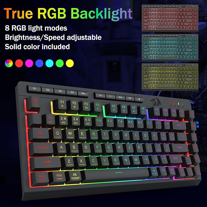 Redragon Portable Wireless Gaming Keyboard Bluetooth/2.4GHz/USB-C Wired RGB Backlit 75% Mini Quiet Macro Membrane Keyboard Rechargeable 4000mAh Battery Anti-Ghosting for Win/MAC