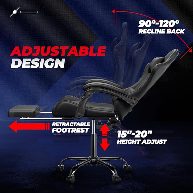 Auto Dynasty Ergonomic Gaming Chair High-Back Office Chair w/Adjustable Lumbar Support Linkage Armrest Headrest &amp Footrest 350LBS Recliner Swivel Computer Game Racing Chair Black
