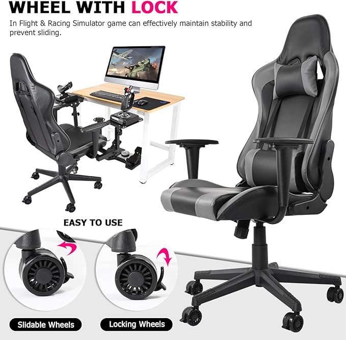 Minneer Flight Racing Simulator Gaming Chair Rotatable Lifting with Waist Pillow Headrest Pulley Racing Seats Flight Stand Hard High Back Reclining Gamer Office Chair