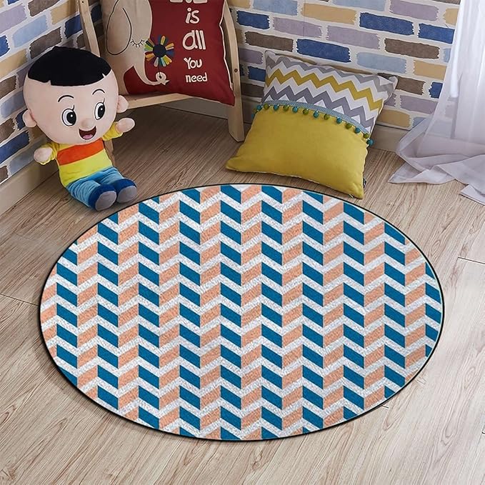 Coral Round Rug Rugs Soft Non-Slip Circular Throw Rug Carpet for Shower Sink Powder Room Nursery Bedroom Table Retro Abstract Stripe of Triangles GeometryMulticolor Diameter 39.3 in