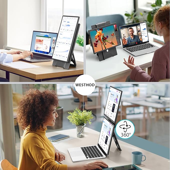 16.2'' Portable Monitor FHD 1200P USB-C/HDMI with Retractable Stand &amp Speakers Ultra-Slim Computer Display HDR Eye Care Laptop Screen Plug-Play External Monitor for MAC PC Phone PS4 Xbox