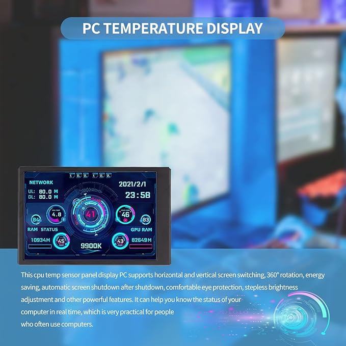 GOWENIC 3.5in Mini IPS Screen Portable USB C AIDA64 CPU RAM Data Monitor Computer Temperature Display PC Sensor Panel Display 360° Rotation Only Support for Windows System