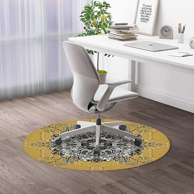 Brown Orange PU Leather Carpet for Hard Wood &amp Tile Floor Middle Eastern Exotic Mystic Culture Easy Glide Floor Protector Mat for Office Chairs Mandala Diameter 39.4 in