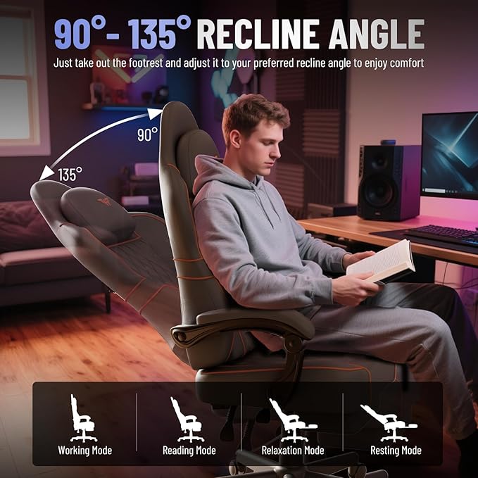 Ferghana Gaming Chair Leather Comfortable Computer Chair with Footrest and Linkage Armrest Ergonomic High Back Game Chair with Massage Lumbar Support for Adult Grey