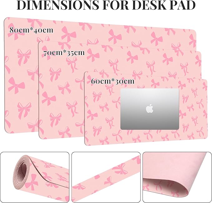 Idocolors Minimalist Pink Bow Desk Mat Pink Extended Gaming Keyboard Mouse Pad Large Cute Kawaii Women Office Desk Mat Protector 31.5x15.7