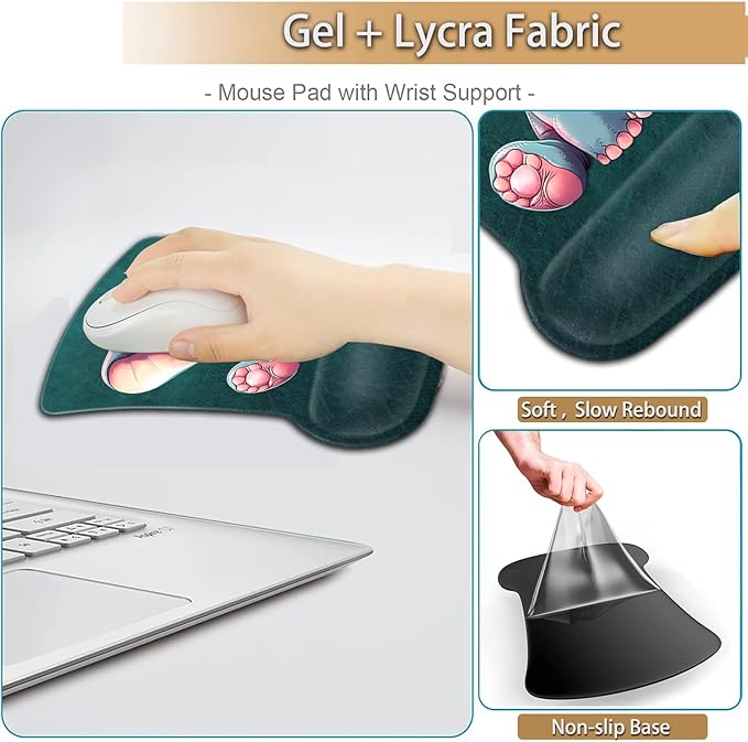 Keyboard Wrist Rest and Mouse Pad Wrist Support Set Ergonomic Gel Mouse Pad Wrist Rest with Non-Slip Base for Home Office Desk Pad Cartoon Animal Cute Baby Elephants Pattern Gaming Mouse Mat