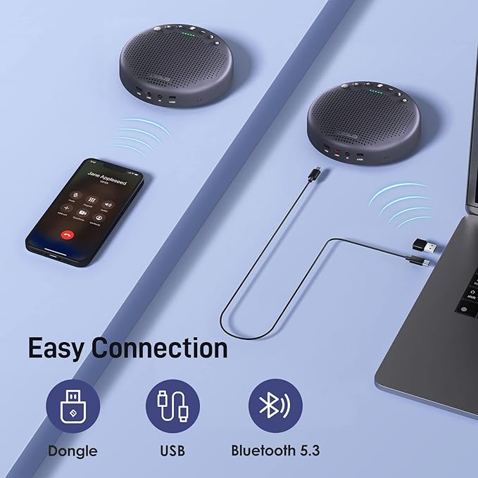 EMEET Conference Speaker and Microphone w/8+1 Mics 360° Voice Pickup Noise Reduce Bluetooth/USB/Dongle Speakerphone for 14 People w/Daisy Chain for 25 Compatible w/Leading Platforms 2025 Version
