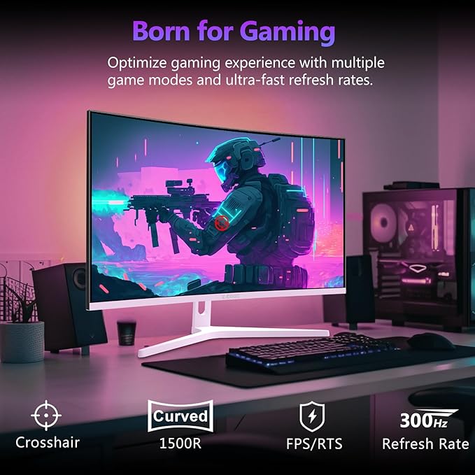 Z Z-EDGE 27 inch Curved Gaming Monitor FHD 1080P 300Hz 240Hz Computer Monitor Ultra-Fast MPRT 1ms Curved Monitor 1500R 16.7M Colors UG27H Frameless Bezel 2X DP 1.4 Ports and 2X HDMI 2.0 Ports