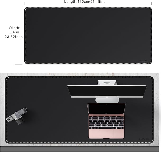 Mydours Large Desk Mat 51.2 x 23.6 PU Leather Surface for Smooth Mouse Control Office Desk Blotter with Scratch-Resistant Design Extended Gaming Surface Spacious Laptop Coverage (Black)