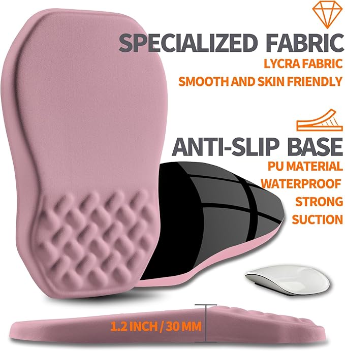 Ergonomic Slope Mouse Pad Wrist Support Wrist Rest Mousepad for Carpal Tunnel Pain Relief with Massage Bulge and Slow Rebound Memory Foam (12x8 inch Dark Pink)