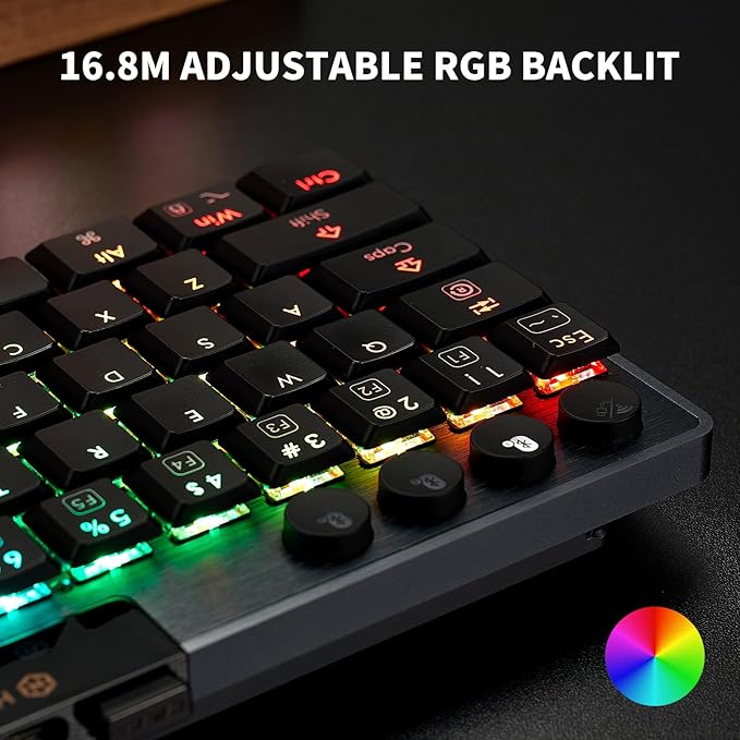 Hexgears A1 Low Profile Wireless Mechanical Keyboard - 60% Compact TKL Bluetooth 5.0/2.4GHz/Wired USB C Hot Swappable Linear Switch RGB Backlit Mini Portable Gaming Keyboard Aluminum for PC/MAC