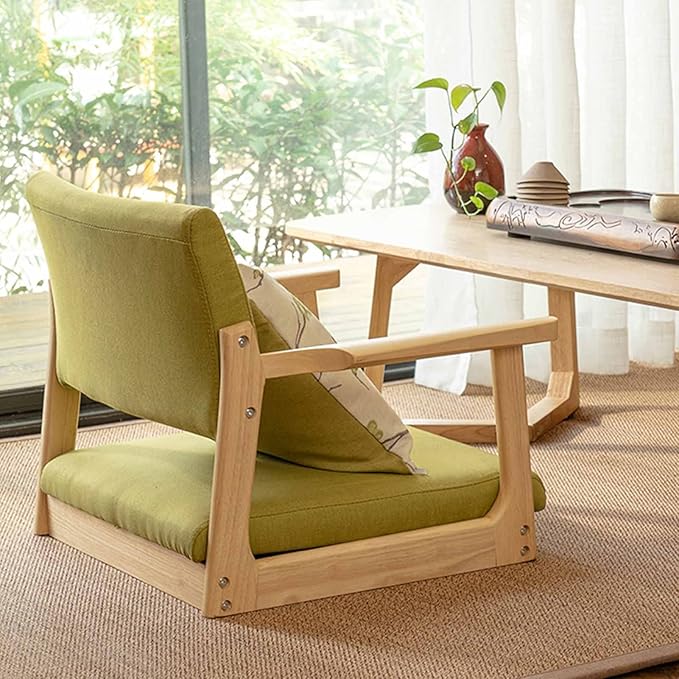 BTZHY Floor Chair Japanese Floor Chair Legless Bay Window Backrest Lazy Chair with Armrests Portable Japanese Tatami Chair Meditation Floor Solid Wood Seating Chairs