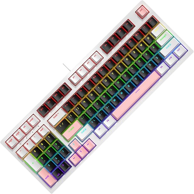 Small 98Keys Mechanical Gaming Keyboard with LED Backlights Ergonomic Keyboard for PC Gamers Office Wire Keyboard
