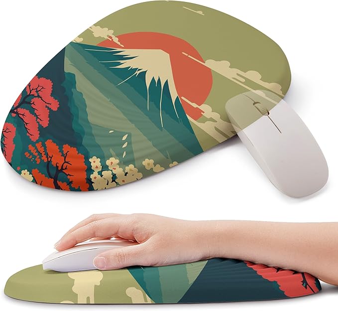 Ergonomic Mouse Pad with Wrist Support Memory Foam Wrist Rest for Pain Relief &amp Carpal Tunnel Non-Slip Base for Office Computer PC Laptop (12x8x1.2inch Fujisan)