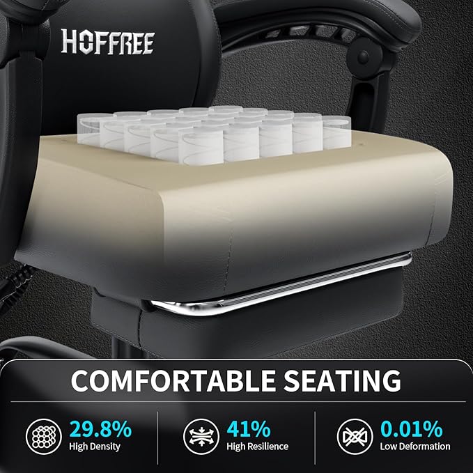 HOFFREE 3D Kneading Massage Gaming Chair with Heated Massage Lumbar Support Office Computer Chairs for Adults with Footrest Ergonomic Comfy Game Chair for Gaming Office 400lbs Grey