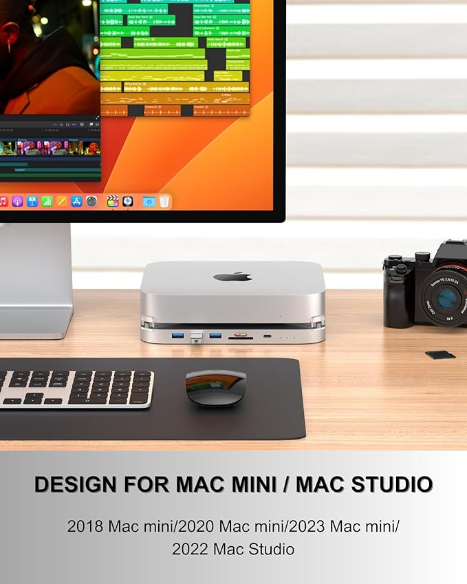 Mac mini Dock USB C Hub with Dual SSD Enclosure- Fits M.2 NVMe/SATA SSD and 2.5 inch SSD USB-C 10Gbps SD/TF Card Readers Docking Station for Mac mini M1/M2/Mac Studio | Accessories