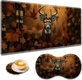 Large Game Mouse Pad + Wrist Support Pad + Coffee Coaster Desk Pad with Sewn Edges Anti-Slip Set pad Suitable for Office Work and Home - Camo Flag Deer