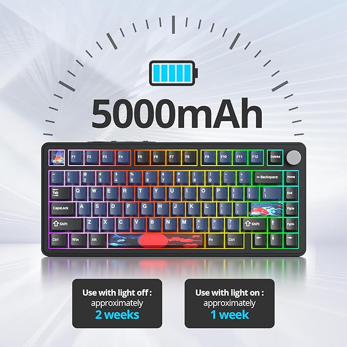 Fogruaden M75 Wireless Creamy 75% Mechanical Gaming Keyboard Hot Swappable Custom RGB Backlit Gasket Pre-lubed Linear White Switches Bluetooth/2.4GHz/USB-C Five-Layer Pad &amp Knob