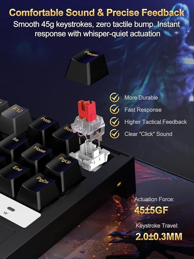NPET CR87 RGB Gaming Keyboard &amp Mouse Combo - 87 Key Hot-Swappable Mechanical Linear Red Switches (45g) 7200DPI Mouse Anti-Ghosting Plug &amp Play for PC/Mac/Xbox (Black Grey)