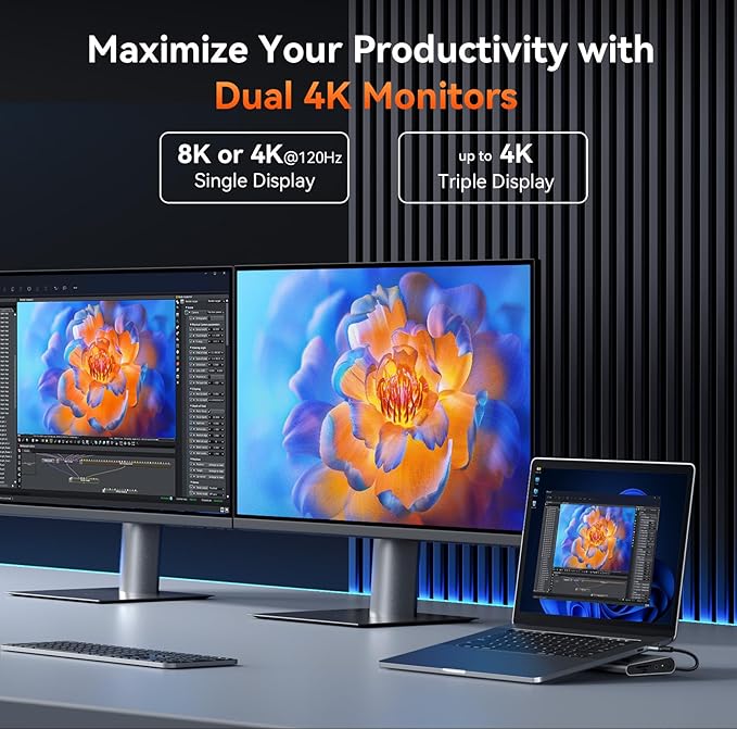 TobenONE 16-in-1 USB-C Docking Station 3 Monitors &amp Dual Monitor2 HDMI+DP+6 USB Ports for Office &amp Home UseCapable of 100W Power Supply &amp 2.5Gbps Ethernet Used with Dell/HP/Lenovo