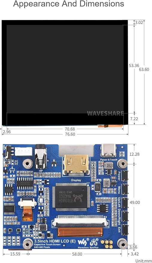 3.5inch HDMI Capacitive 640×480 Touch IPS LCD Display (E) with Audio Jack for Raspberry Pi Jetson Nano Tinker Board 2/ PC Windows 11/10 / 8.1/8 / 7