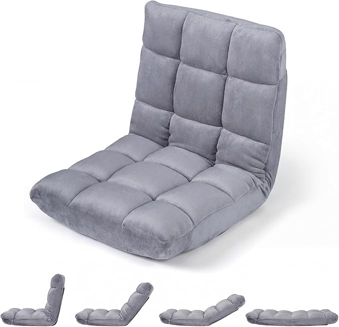 Giantex Floor Chair with 14-Position Adjustable Couch Recliner with Soft Flannel Fabric Cover Heavy Duty Metal Support Folding Gaming Floor Chair for Adults Reading (24” x 19.5” x 20”Gray)