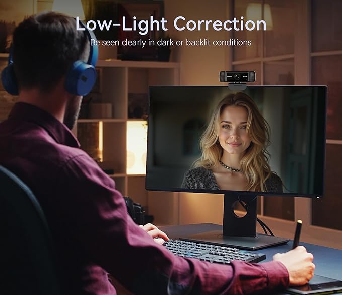 Streaming Webcam for PC - 1080P HD Webcam with Microphone Privacy Cover AutoFocus Noise Cancellation Auto Light Correction USB Computer Web Camera Plug and Play for Laptop Desktop Mac
