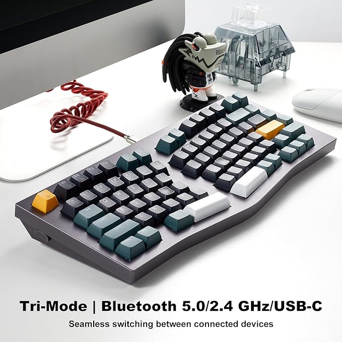 Hexgears F2 - Aluminum Custom Mechanical Keyboard Split Alice 83 Key Layout Ergonomic Keyboard Hot Swappable Slient Linear Switch BT5.0/2.4GHz/USB-C RGB Backlit for Win/Mac (Bamboo Gold)