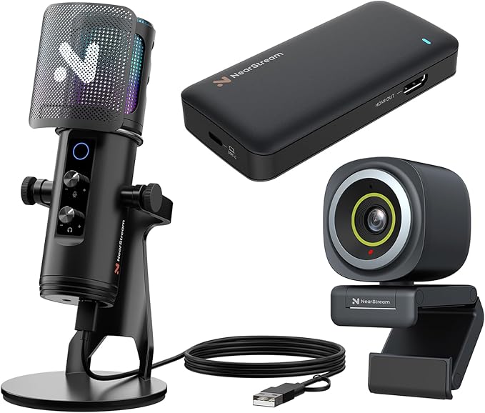 NearStream Gaming Streaming Kit CCD10 Capture Card AM35U Gaming Microphone &amp V08AF 4K Webcam Bundle for Livestreaming