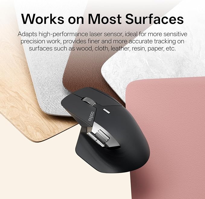 Rapoo MT760 PRO Wireless Mouse NearLink + Bluetooth 5.0 Multi-Device 12K DPI 2K Polling Ergo for Work &amp Gaming 11 Programmable Buttons On-Board Memory Quiet Clicks USB-C 120 Days Battery