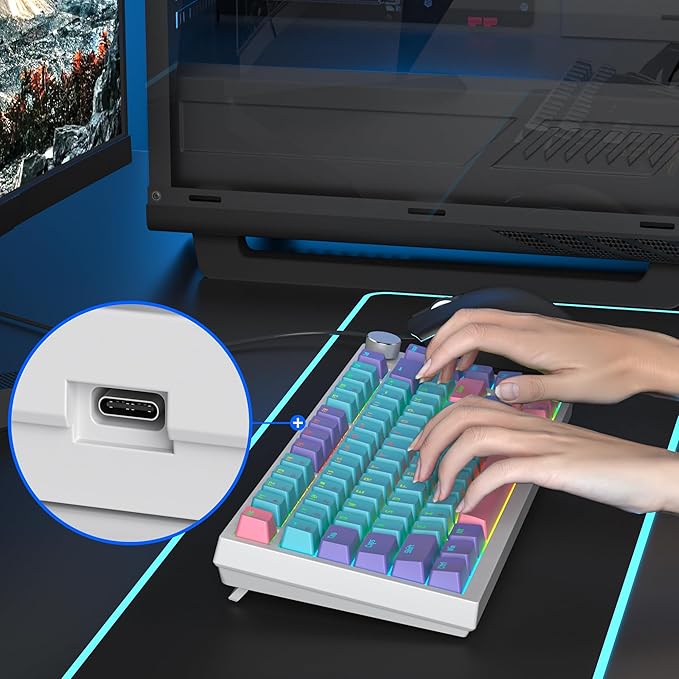 Owpkeenthy 75% Gasket Mounted Mechanical Gaming Keyboard Hot Swappable Wired 82 Keys Knob RGB Keyboard with Red Switch PBT Keycaps for Win MAC (Joker)