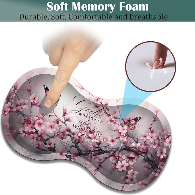 Large Game Mouse Pad + Wrist Support Pad + Coffee Coaster Desk Pad with Sewn Edges Anti-Slip Set pad Suitable for Office Work and Home - Cherry Blossom Butterflies