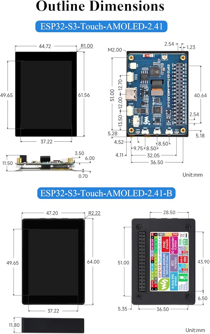 ESP32-S3 2.41inch AMOLED Touch Display Development Board 600x450 32-bit LX7 Dual-core Processor Onboard Accelerometer and Gyroscope Sensor ESP32 with Display (with Case Version)