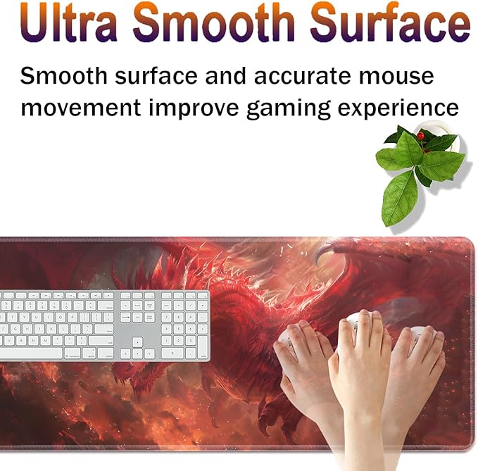 Large XXL Gaming Desk Mat 31.5x 11.8 Ergonomic Keyboard Wrist Rest &amp Mouse Pad Wrist Rest + Coaster Set Non-Slip Base Memory Foam Office and Home Red Dragon