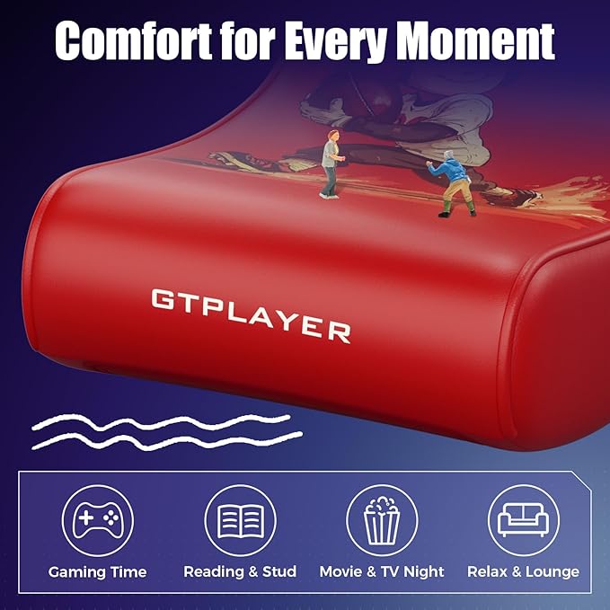 GTPLAYER Floor Rocking Gaming Chair – Floor Rolling Game Chairs with Angle Limiter Gamer Rocker Floor Seat Compact &amp Lightweight Red Football