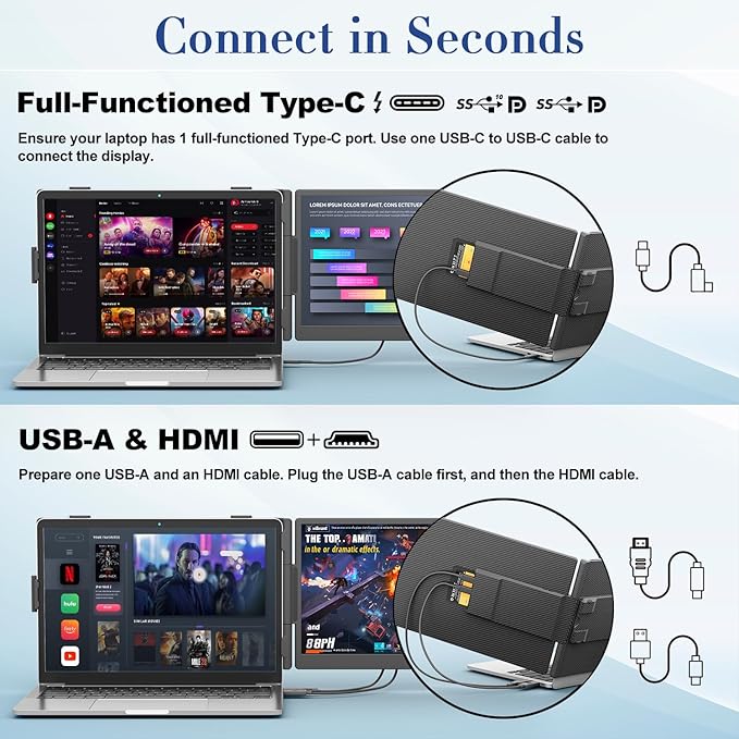 Teamgee 14 Inch Laptop Screen Extender 1080P FHD Laptop Monitor Extender Portable Monitor for Laptops 13-17.3 with USB-C/HDMI Port Plug &amp Play for Windows/Mac/Android/Switch/PS5