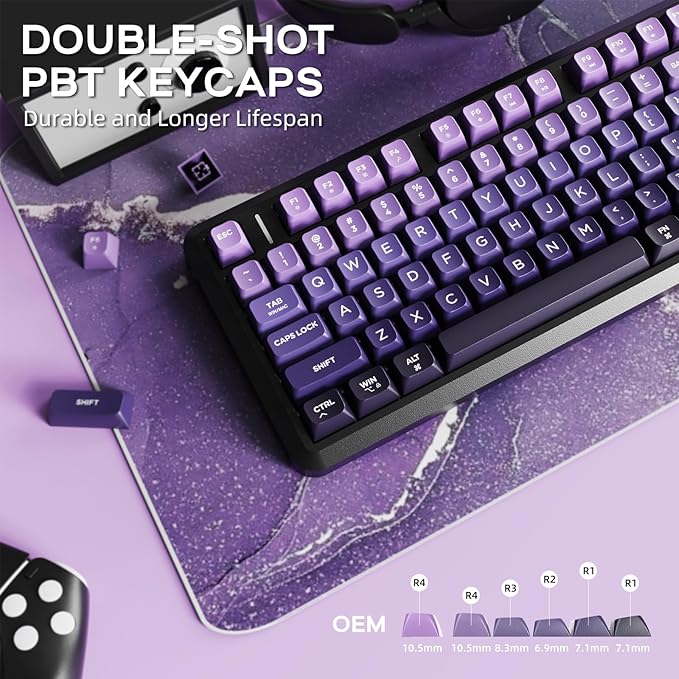 M75 Wireless Gaming Keyboard Mechanical Feel Membrane with Knob &amp OLED Display Bluetooth/2.4Ghz Rainbow Backlit Gradient PBT Keycaps 2000mAH Battery Anti-Ghosting-Purple
