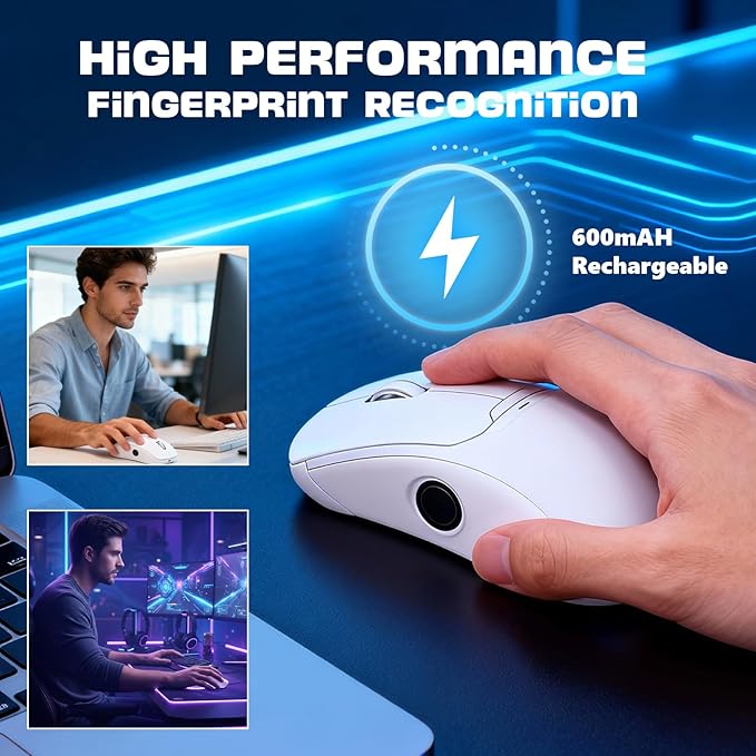Gugxiom 2-in-1 Fingerprint Sensor &amp Wireless Mouse Fingerprint Sensor for 7 8 10 11 Hello – Supports up to 20 IDs 2.4 GHz with USB Unifying Receiver Bluetooth 5.0 Mouse (White)