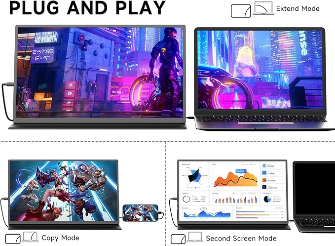 qaf 18.5 Inch Portable Monitor 100Hz 1080P FHD IPS HDR Display 100% sRGB Frameless Gaming Travel Second Monitor for Laptop PC Mac PS5 Xbox VESA Mount Built-in Speakers - Classic Black