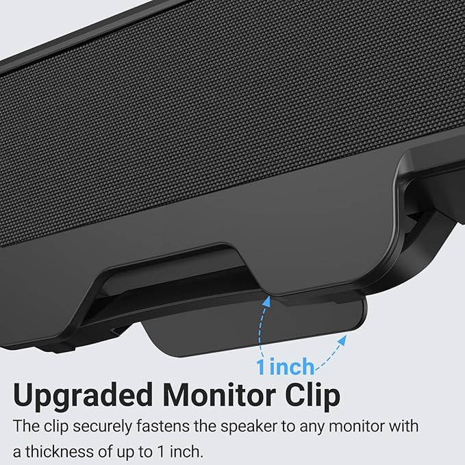 Inwa Computer Speakers for Desktop PC USB Monitor Speakers with Clip Wired Computer Sound Bar for Laptop with Loud Sound &amp Bass Easily Clamps to Monitors (USB-C to USBAdapter Included)