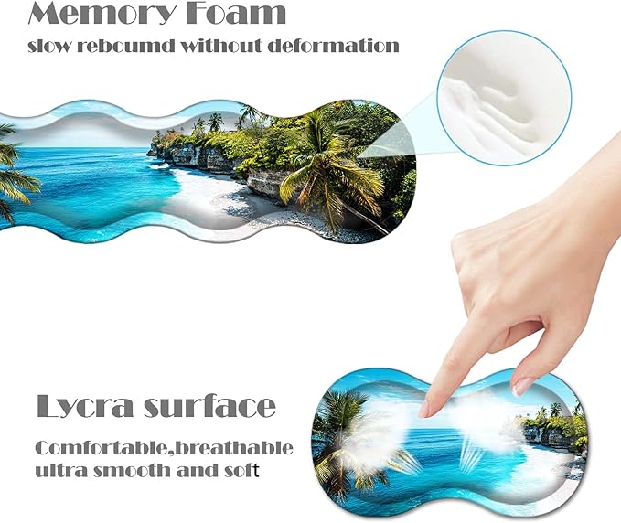 Ergonomic Keyboard Wrist Rest &amp Mouse Pad Wrist Rest SetXL Gaming Desk Mat 31.5x 11.8Non-Slip BaseMemory FoamEasy Typing Pain Relief for Office &amp HomeTropical Beach Palm Trees