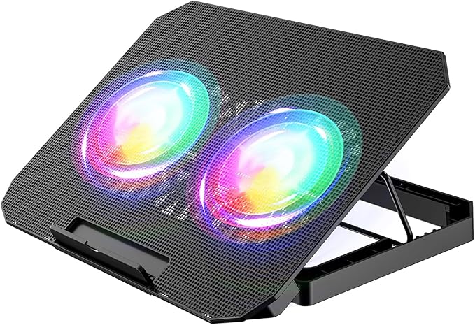 2-Fan Computer Cooling Pad Height Adjustable Laptop Stand with Phone Holder Lightweighted for Airflows Boosting Cooling Pad with Phone Stand