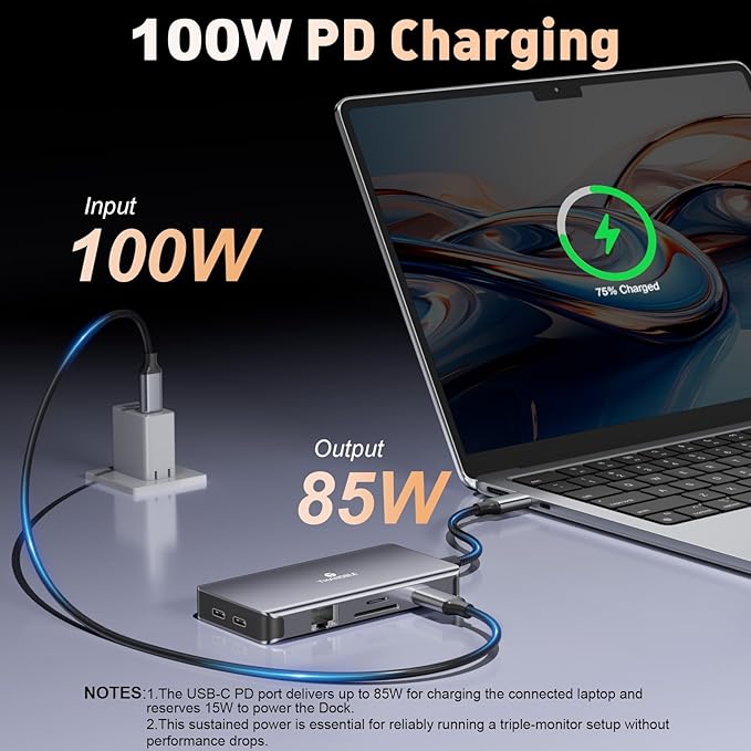 USB C Docking Station Dual Monitor 9 in 1 Laptop Docking Station Triple Monitor 4K@60Hz USB C Hub Dual HDMI and DisplayPort 1000Mbps LAN 5Gbps USB-C 100W PD SD/TF for HP/Dell/Laptop