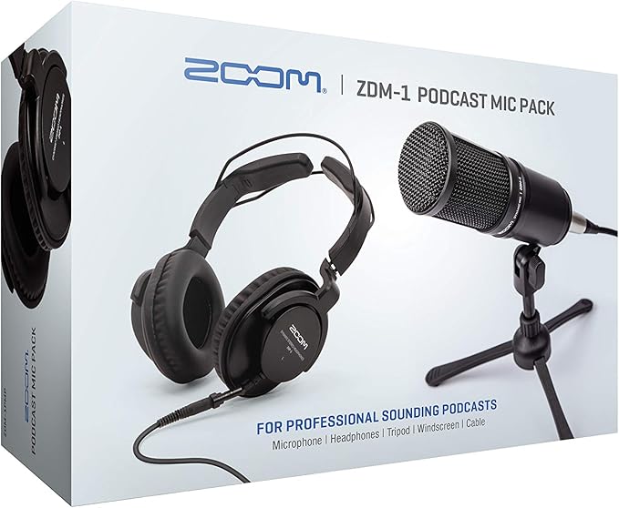 Zoom ZDM-1 Podcast Mic Pack Includes Dynamic Microphone High-Quality Headphones Tripod Windscreen and XLR Cable
