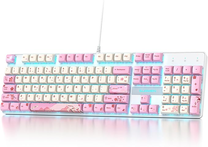 Wired Full Size Pink Mechanical Keyboard 104 Keys Creamy Keyboard with Number Pad RGB Gaming Keyboard Linear Red Switch NKRO Mechanical Keyboard Full Size for Windows Laptop PC Gamer