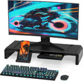 Heymaster Monitor Stand Riser Foldable Computer Monitor Riser Adjustable Length Computer Stand Desk Shelf Riser with Storage Drawer &ampTablet Phone Stand for Desktop Laptop