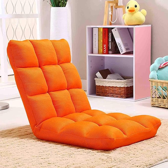 Foldable Floor Chair with Back Support All-in-One Comfort Cushion for Reading Gaming Sofa Chair - Portable Floor Lounger Available in 6 Colours (Color : Orange)