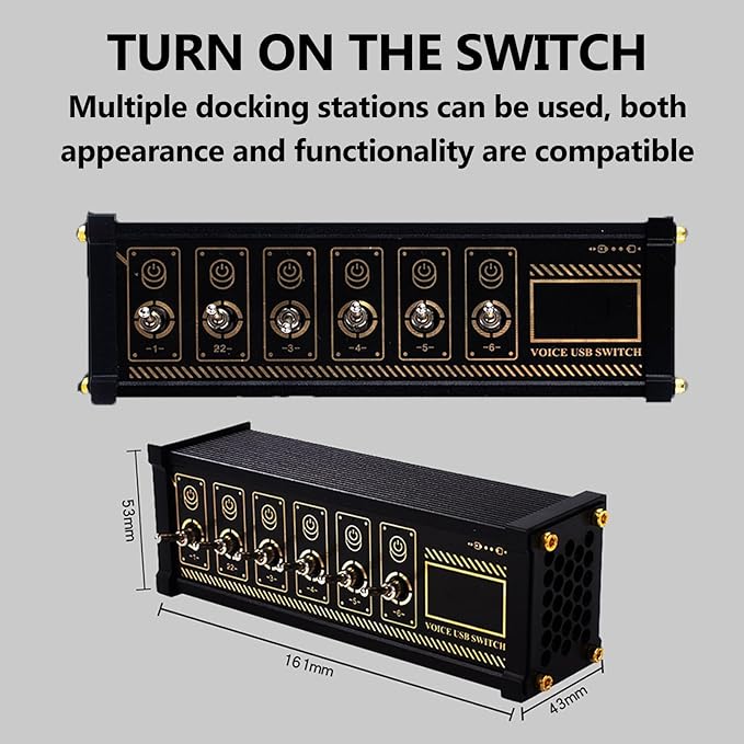 6 Ports USB C Splitter Retro USB Docking Station with 6 LED Status Indicators and 9 USB Convenient Input Ports Retro Gold Plating Table Setting for Boyfriend
